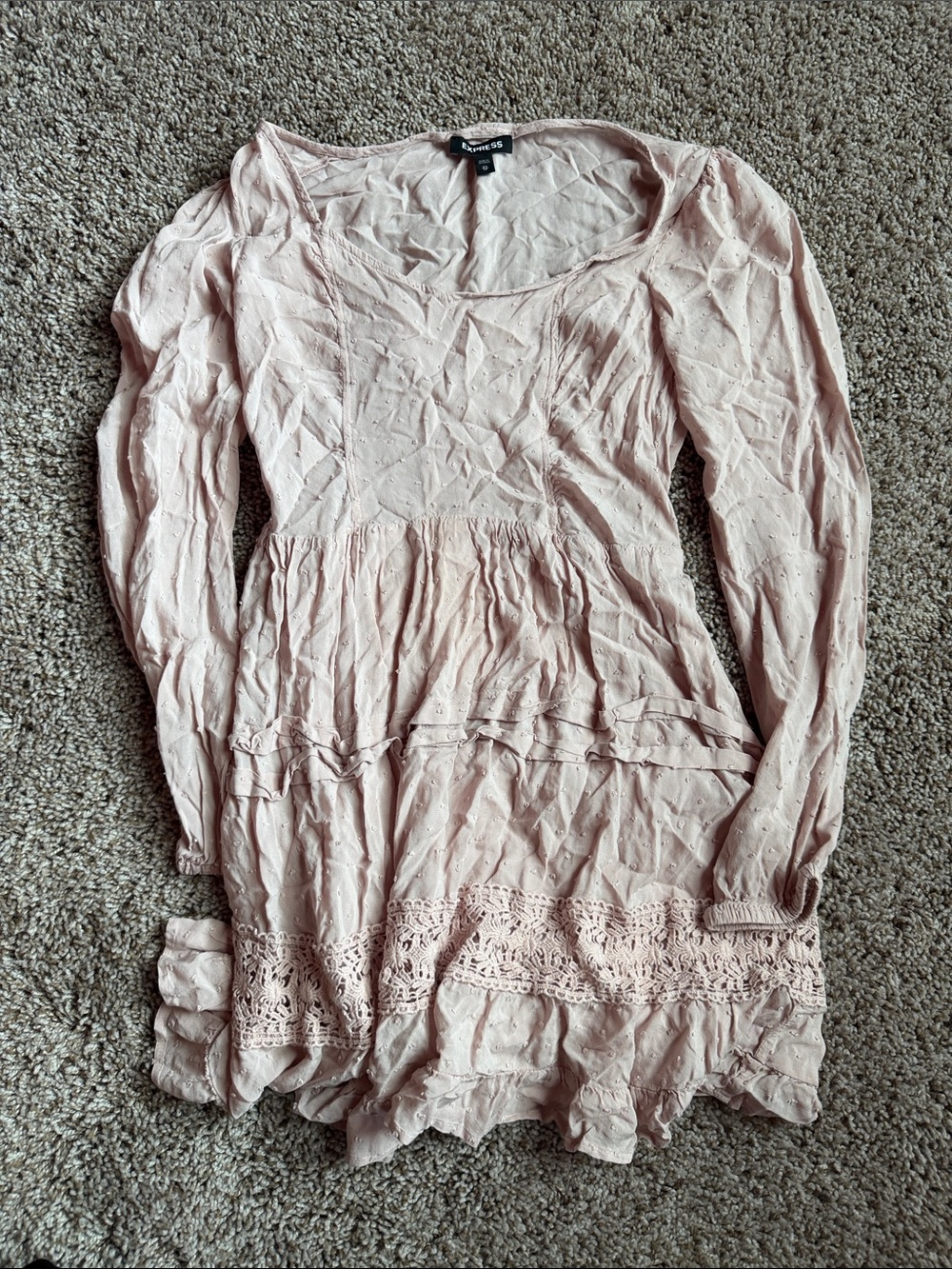 Express Light Pink Long Sleeve Babydoll Dress
